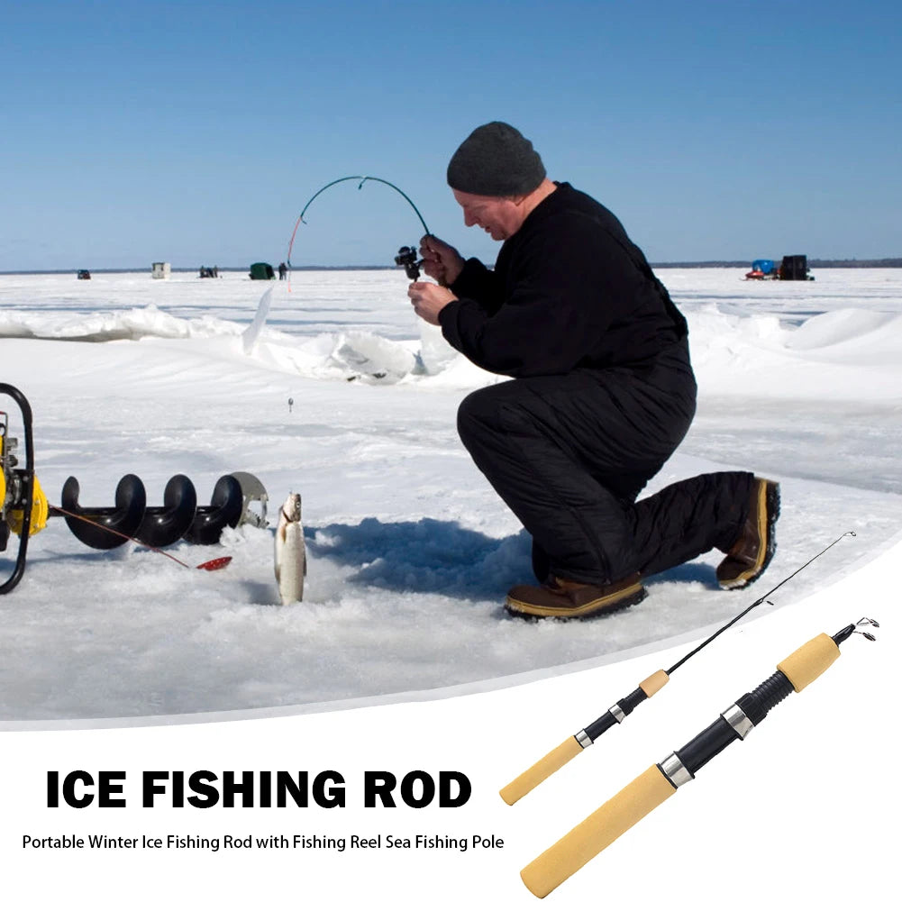 0.6/0.8/1m Fishing Rod Combo Portable Ice Fishing Rod with Fish Reel Winter Ocean Lake River Pond Stream Fish Pole